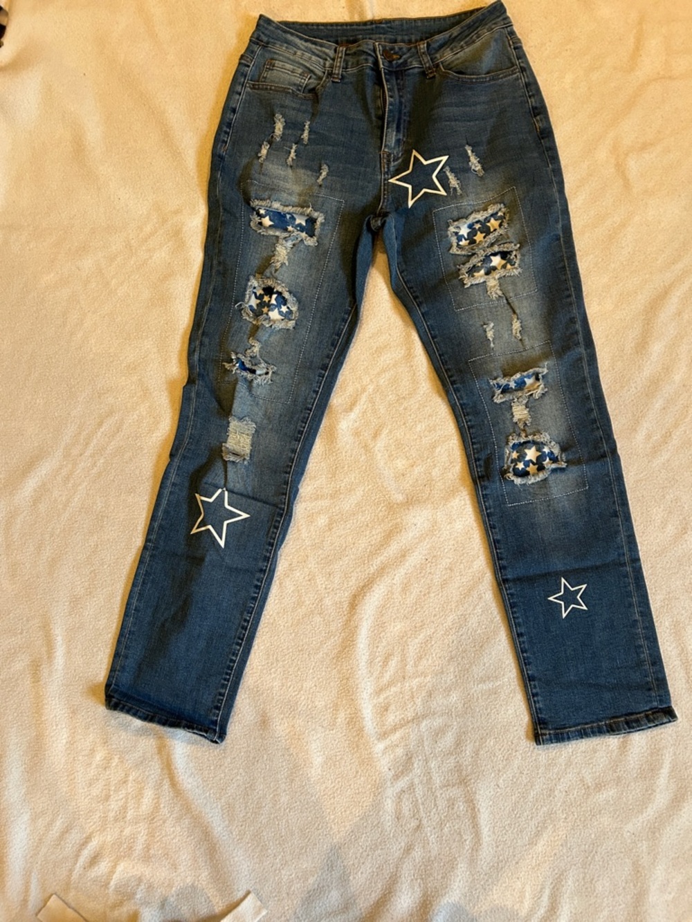 A Stylish Star Patch Women’s Jeans - Blue